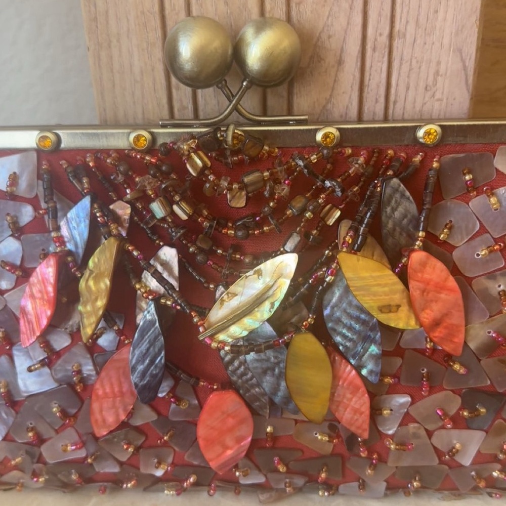 Colorful Beaded Clutch with Leaf Accents